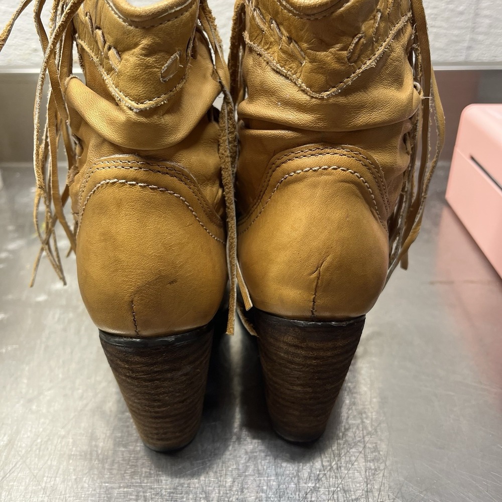 Naughty‎ Monkey Leather Women's Noe Fringe Tan Heeled Booties Size 6 - Picture 8 of 9